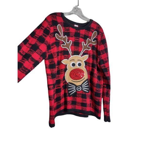 Vintage Holiday Time Rudolph Ugly Sweater Crew Neck Red Black Christmas Large - Picture 3 of 4